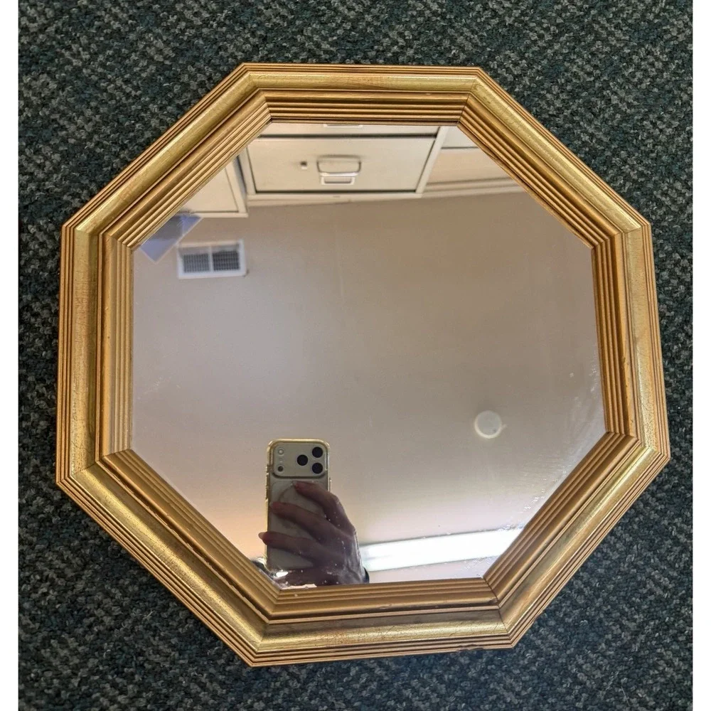 Vtg Pair (2) Octagonal Gold Frame Beveled Wall Mirrors Mirror Octagon